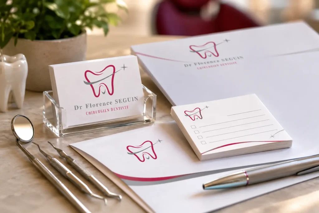 Identité visuelle et logo pour un dentiste créée par Onze Heures Onze