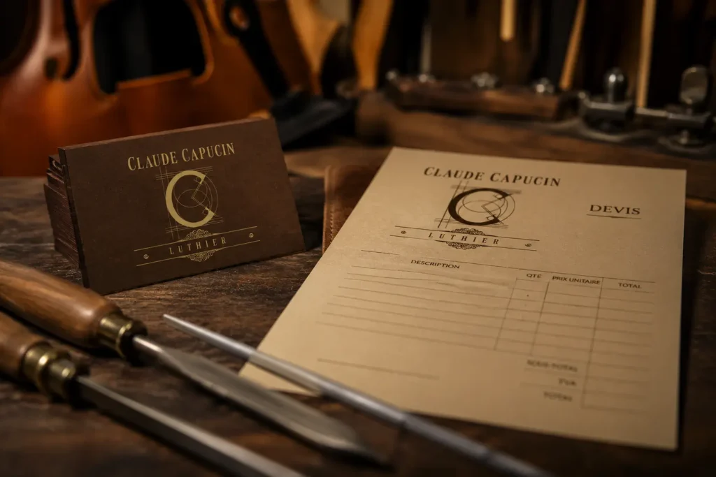 Identité visuelle pour un luthier créée par Onze Heures Onze