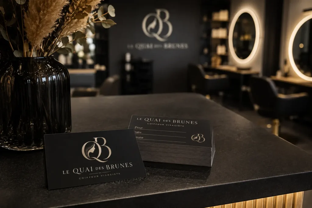 Logo et identité visuelle pour un salon de coiffure créés par Onze Heures Onze