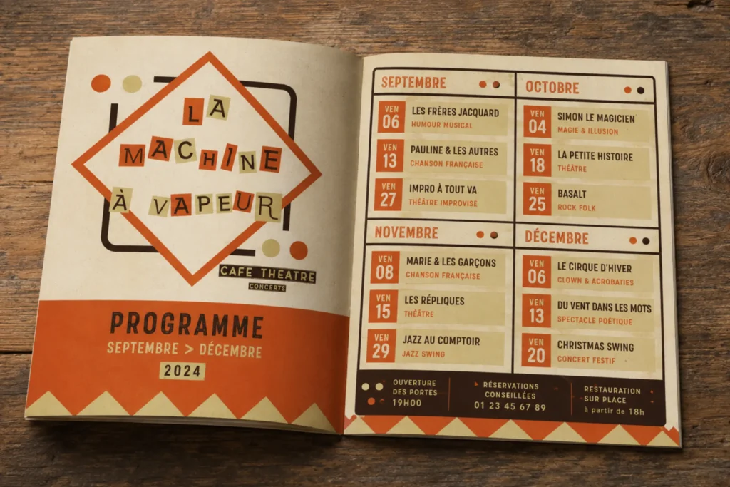 programme de la saison d'un café-théâtre créé par Onze Heures Onze