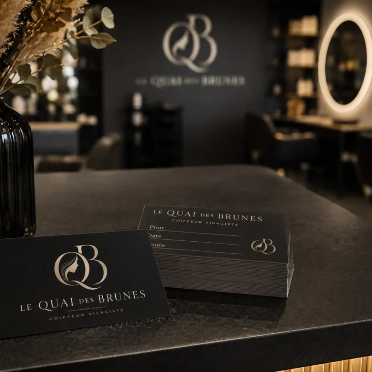 Cartes de visite, logo et naming créés par Onze Heures Onze pour un salon de coiffure
